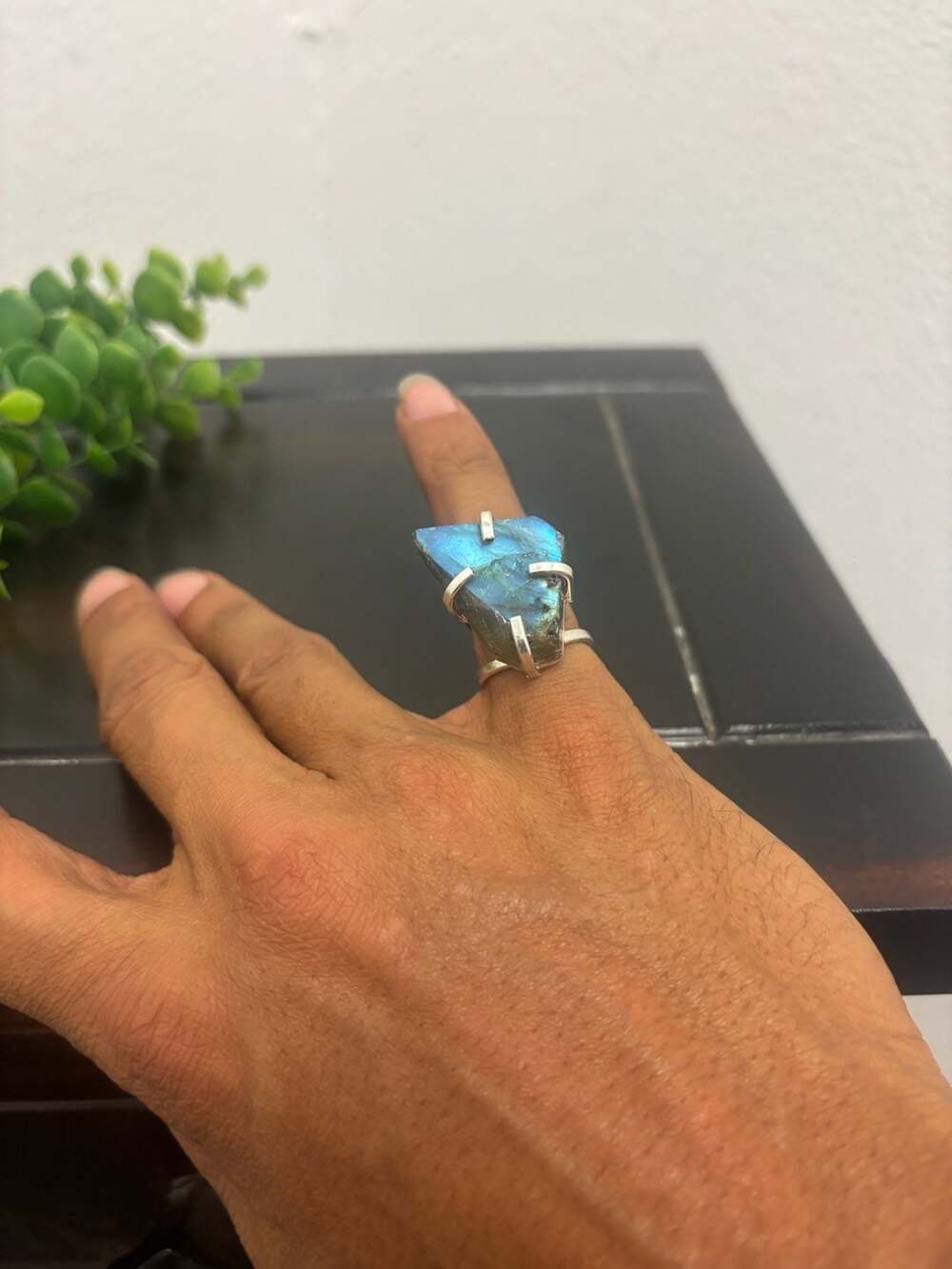 Raw Blue Labradorite 925 Sterling Silver Statement Ring